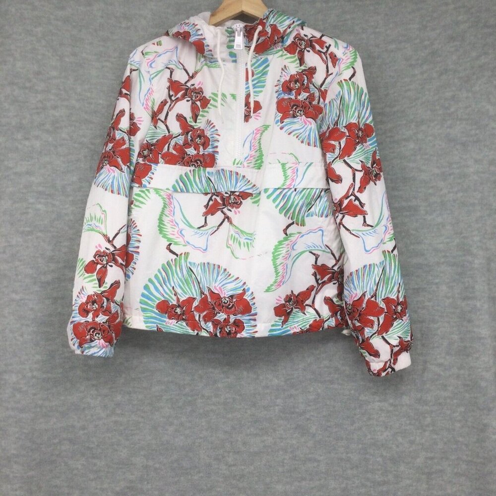 Levi's Windbreaker Jacket Small Hooded Half Zip White Red Floral Crop EUC